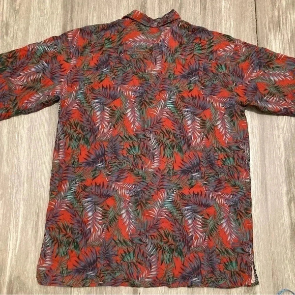 Brandini Shirt Men XL Red Floral Pure Silk Hawaiian Short Sleeve Button Down - Picture 5 of 5